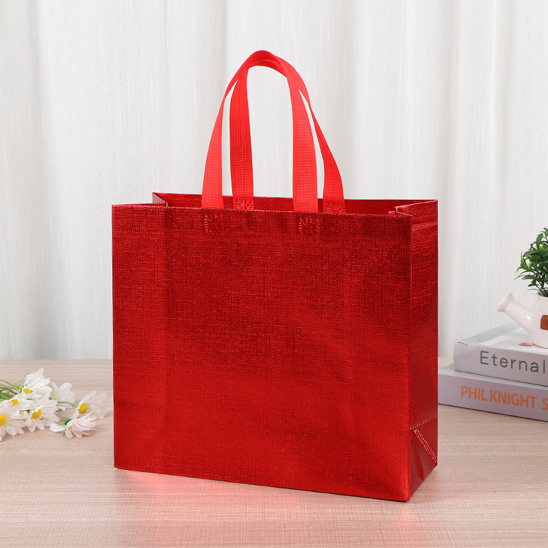Bolsa no tejida láser, película recubierta de color, tela no tejida, bolsa de regalo de dulces de boda, ropa de mujer, ropa para niños, bolsa de compras, logotipo impreso