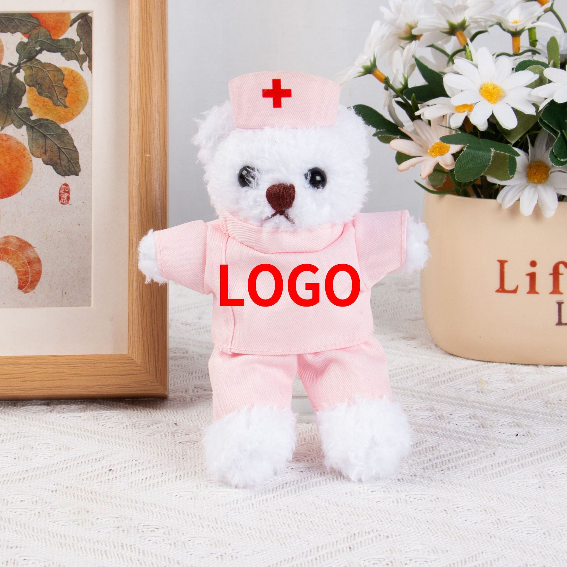 Doctor y enfermera uniformes de oso de peluche uniformes de muñeca de enfermería oso logotipo impresión de regalo de juguetes de peluche