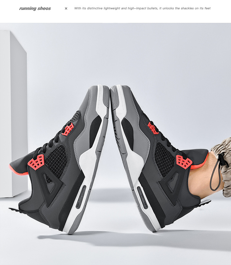 Giày thể thao nam AJ4 phong cách đường phố, sneaker unisex dễ phối đồ — AJ4 đen xám chi tiết 26