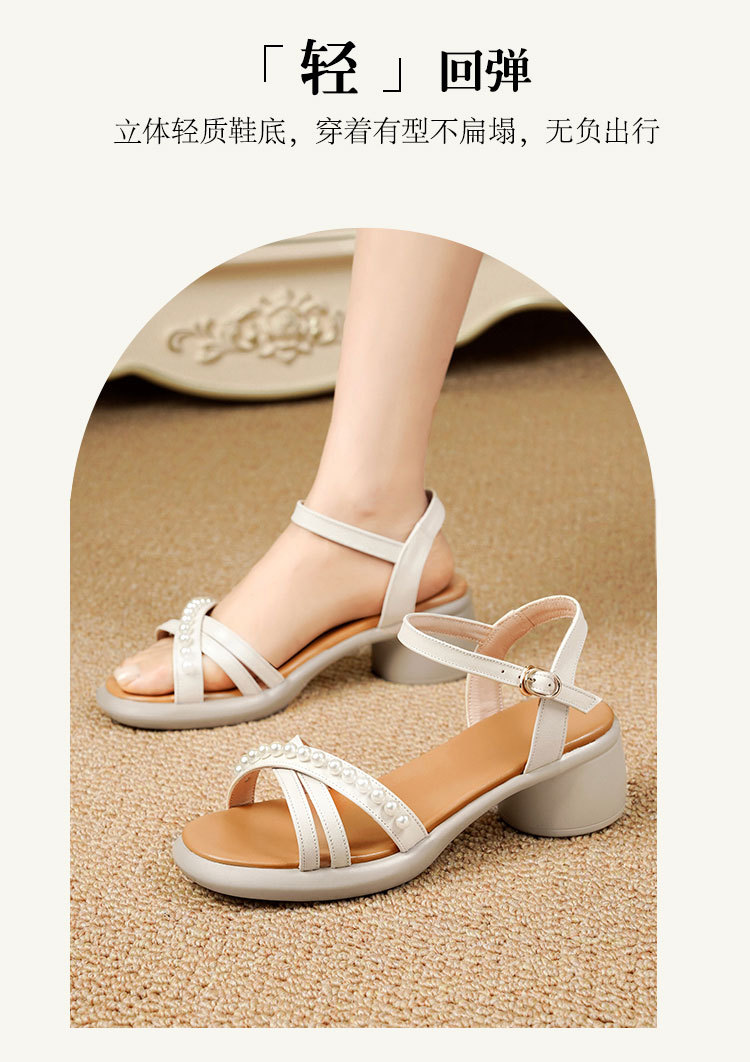 Sandal nữ da thật gót vuông cao đế mềm quai ngang — Màu đen chi tiết 20