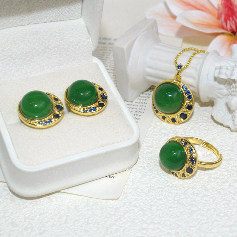 (2개) 시니어 블루 문 귀걸이 펜던트 링 하이 퀄리티 연령을 선택하지 않습니다 천연 녹색 칼 세도니 계란 국수 공장 도매