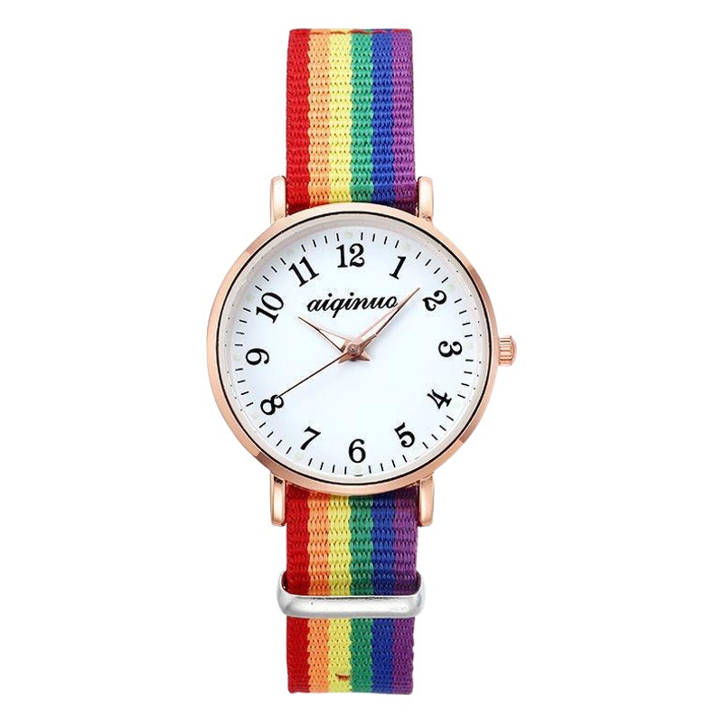 Nuevo Arco Iris correa de lona Campus Reloj simple Mori chica ins fresco todo-fósforo novias correa de lona reloj