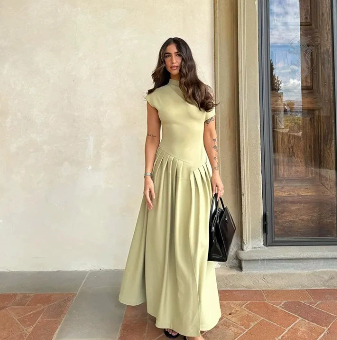 Трансграничная европейская и американская женская одежда AliExpress взрывное платье с круглым вырезом с короткими рукавами