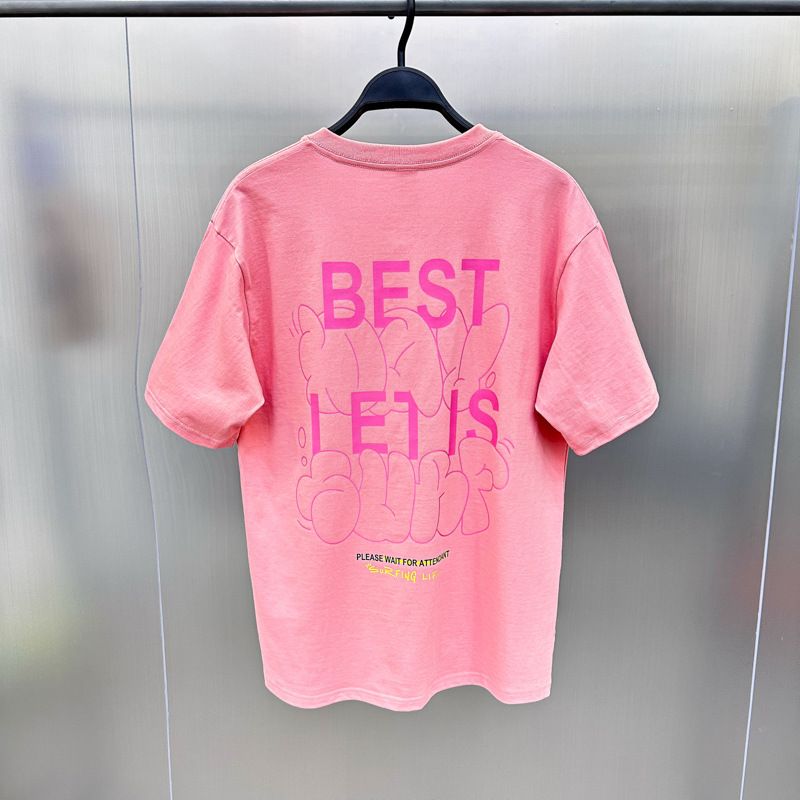 Tricou de vară roz la modă, brand de modă, din bumbac pur, cu mânecă scurtă, pentru bărbați, B2CNE2436_voghion.com
