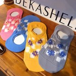 袜子女船袜韩国进口法式格子风小花朵水晶丝防滑袜东大门浅口隐形