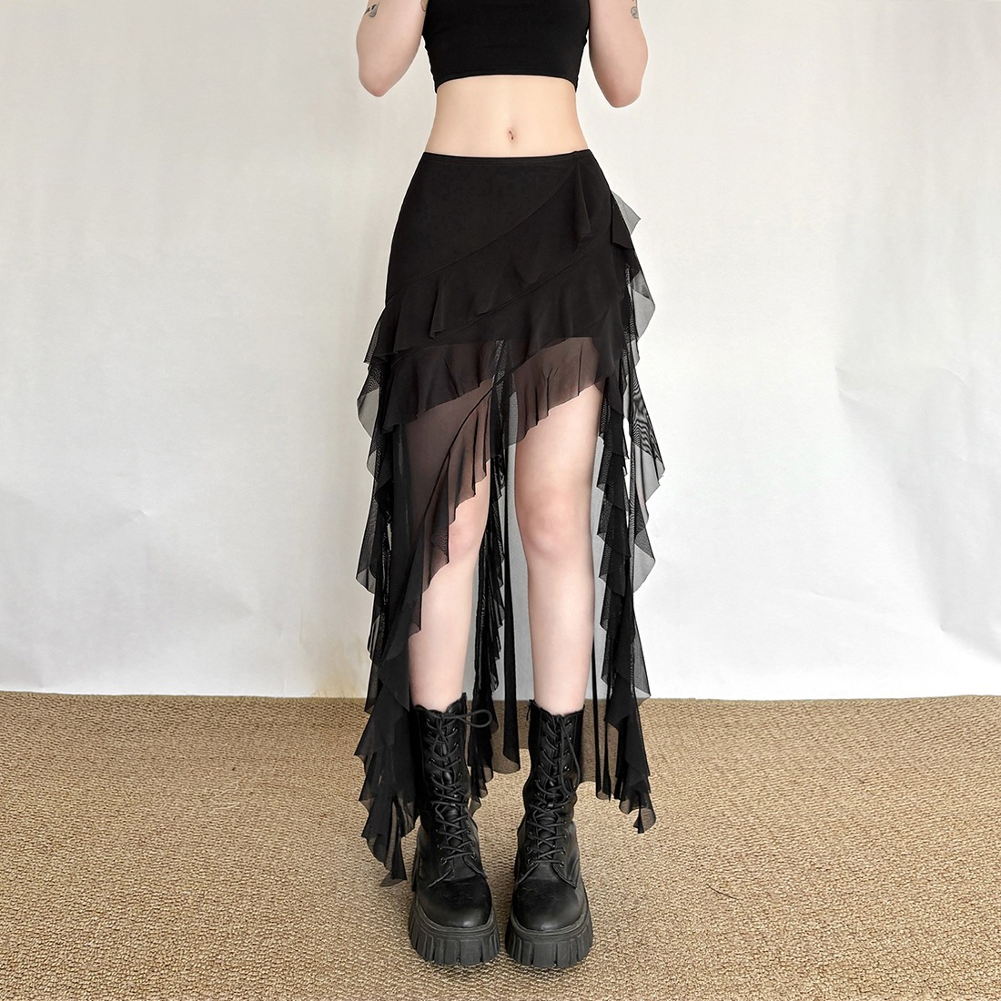 2026 Cross-Border European and American Style Wsih Spring and Summer New Irregular Hem Asymmetrical Niche Design Lace Dress for Women