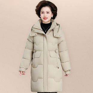 Mother coat cotton-padded jacket women 2024 new winter thickened warm foreign style Korean middle-aged and elderly hooded cotton-padded jacket