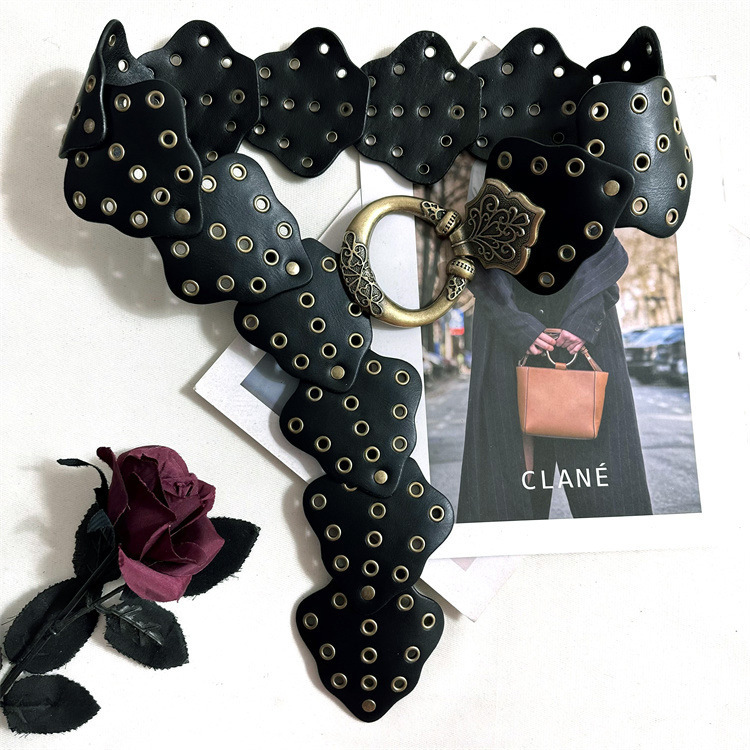 European and American style retro irregular belt women's dress decorative sweater suit Rivet Belt wide waist seal fashion European and American style retro irregular belt women's dress decorative sweater suit Rivet Belt wide waist seal fashion