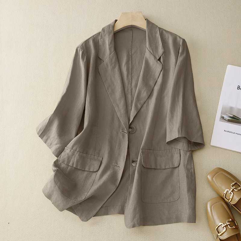 Actual Shot of 2025 Summer New Retro Literary Loose Versatile Casual Three-Quarter Sleeve Button Short Jacket Women's Small Suit Actual Shot of 2025 Summer New Retro Literary Loose Versatile Casual Three-Quarter Sleeve Button Short Jacket Women's Small Suit