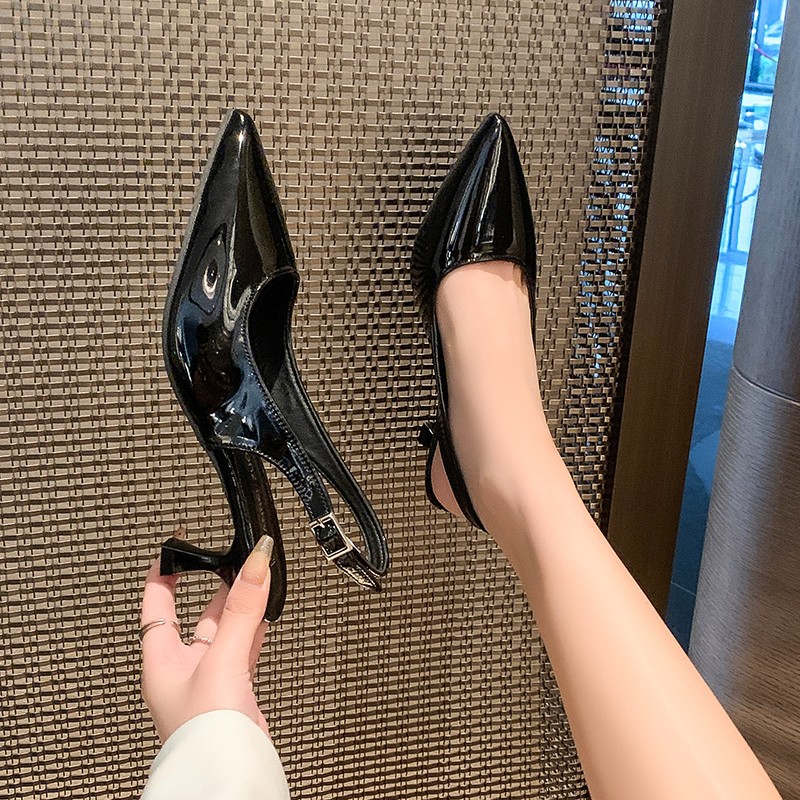 French Patent Leather Toe Sandals Women's 2025 Summer New Versatile Stiletto Pointed Toe Buckle Elegant High Heels