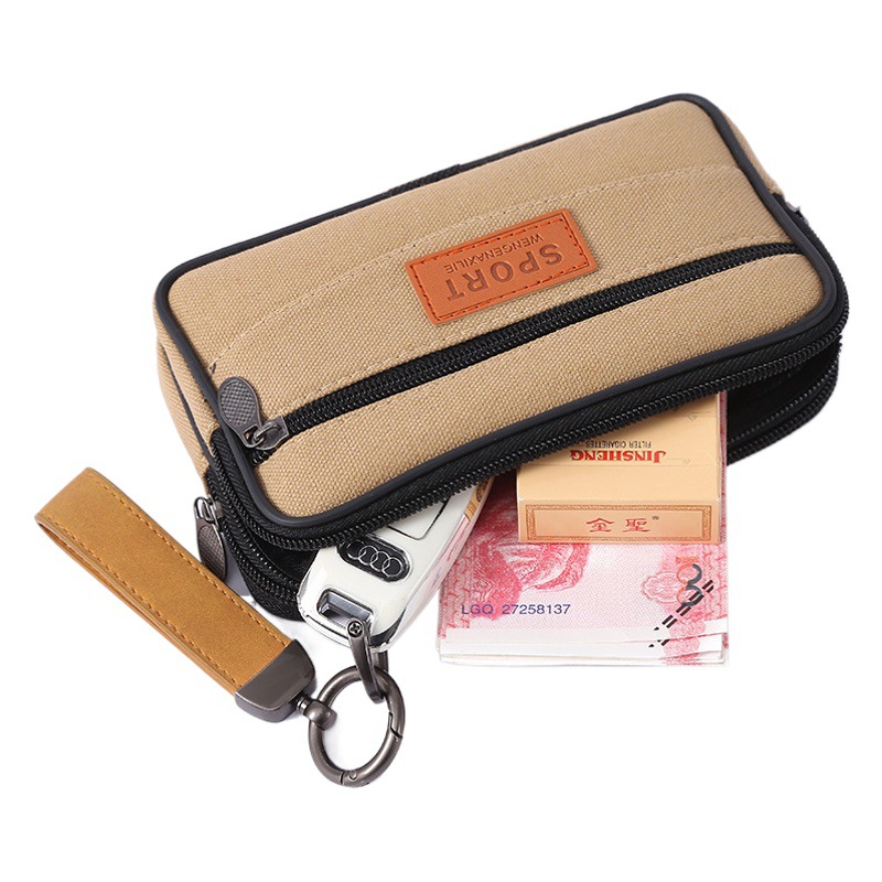 Factory wholesale canvas 3 zipper stickers men's mobile phone waist bag wearable belt stall hot supply running rivers and lakes