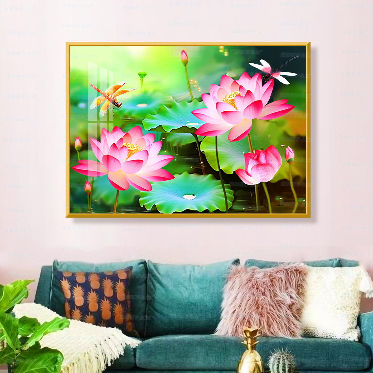 [Algodón importado] Mona Lisa Royal Pavilion de bordado cruzado, fresco Lotus Living Room Decoration image 4