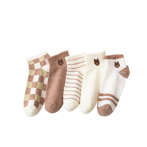 Socks for women, autumn and winter ladies' cute bear short socks, trendy ins student low-cut autumn cartoon Japanese boat socks