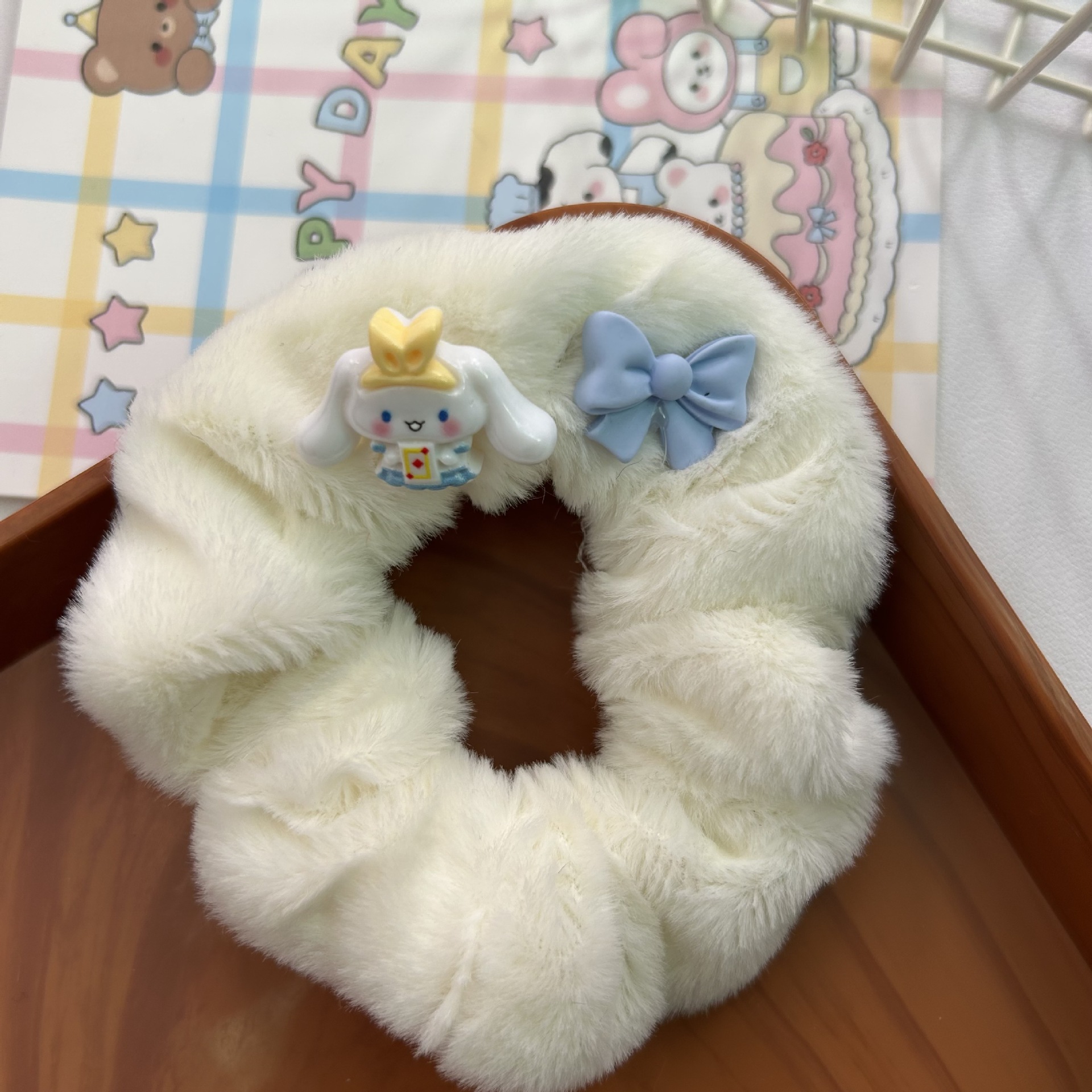 Otoño y invierno lindos anillos de peluche de intestino colomi niños anillo de cabello dulce cuerda de cabeza arco de cabello banda de piel