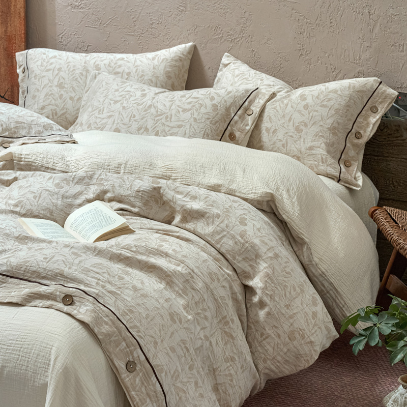 Conjunto de cama de quatro peças em linho e algodão, modelo A-Class, estilo Wabi-Sabi, com fios de algodão japonês, modelo 2026._voghion.com