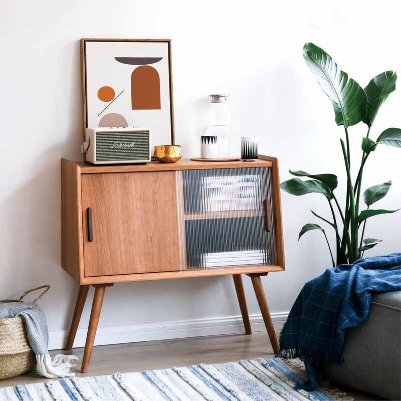 Solid Wood Sideboard Scandinavian Japanese-style Small Apartment Cherry Wood Black Walnut Living Room Restaurant Storage Tea Cabinet Small Side Cabinet