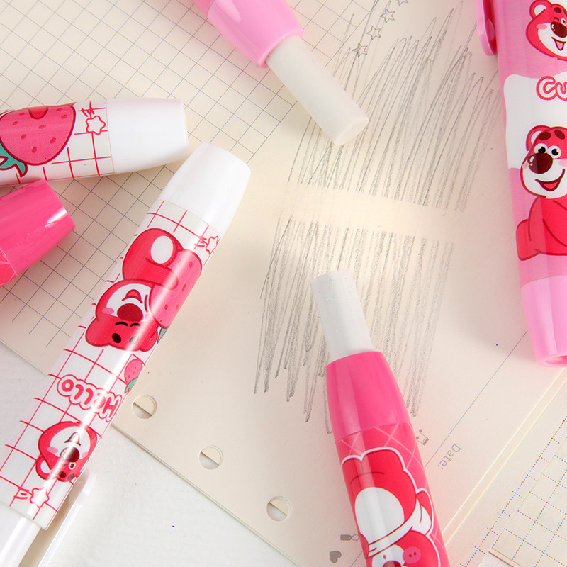 Cartoon Strawberry Bear Presione Eraser Papelería infantil creativo pequeño regalo retráctil presione la goma de borrar
