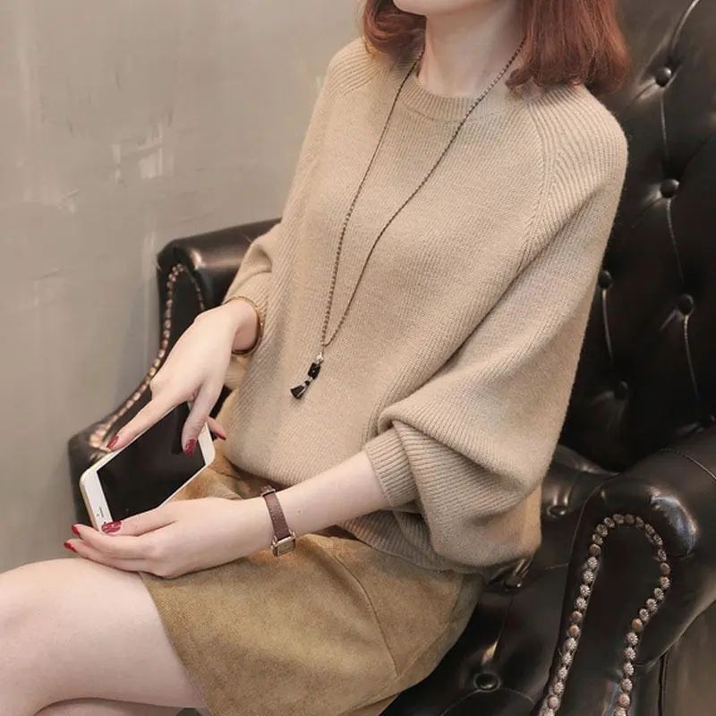 Spring and Summer New Korean Style Women's Batwing Sweater Solid Color Versatile Slimming Round Neck Knit Loose Pullover Sweater Trendy Spring and Summer New Korean Style Women's Batwing Sweater Solid Color Versatile Slimming Round Neck Knit Loose Pullover Sweater Trendy