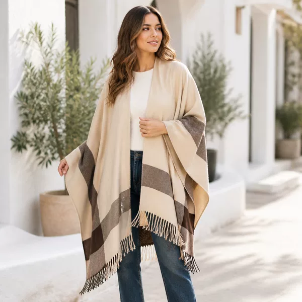 Wholesale European and American Brand Warm Shawls for Women, Spring Split Fringe Striped Plaid Capes on Amazon
