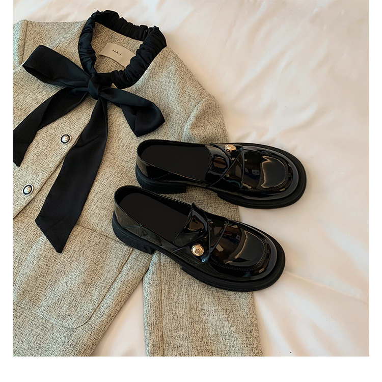 Soft Version~Women's Slip-on Loafers With Small Gold Coins, High-heeled British Style Leather Shoes, Chunky Heel, Soft_vogvips.com