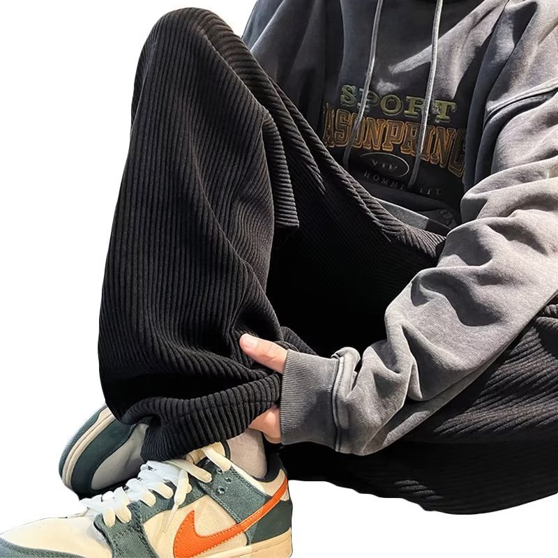 Pantalones de pana para hombres, caída de la marca de moda, pantalones anchos sueltos rectos, pantalones retro americanos para hombres, pantalones deportivos casuales