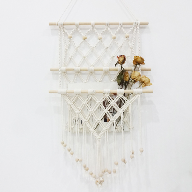 居家装饰杂志兜挂兜棉绳编织置物架 墙装饰品收纳架 挂毯杂志书架