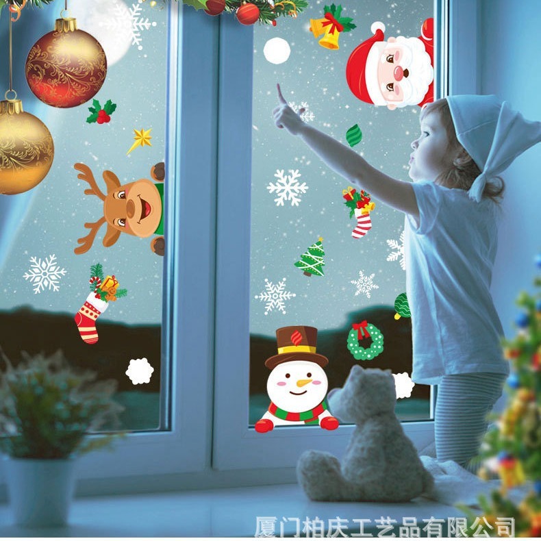 クリスマスクロスボーダー雪飾りショーウインドーガラス貼り絵クリスマスパーティー装飾サンタクロースプレゼント静電気貼り|undefined