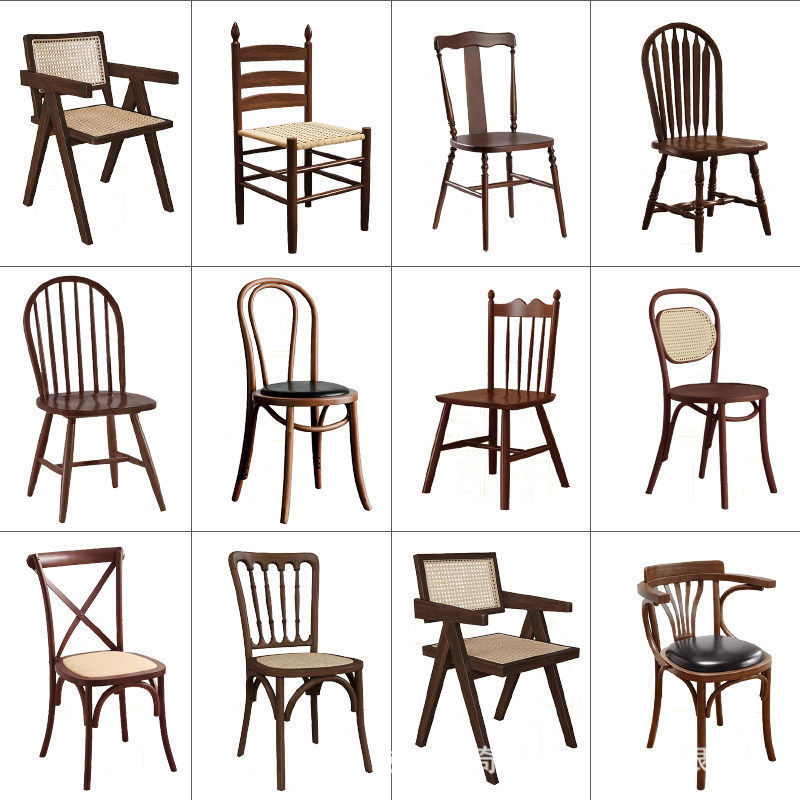 Retro cafe, milk tea, and dessert shop solid wood table and chair set, American and French style, suitable for home and commercial use, with woven rattan chairs Retro cafe, milk tea, and dessert shop solid wood table and chair set, American and French style, suitable for home and commercial use, with woven rattan chairs