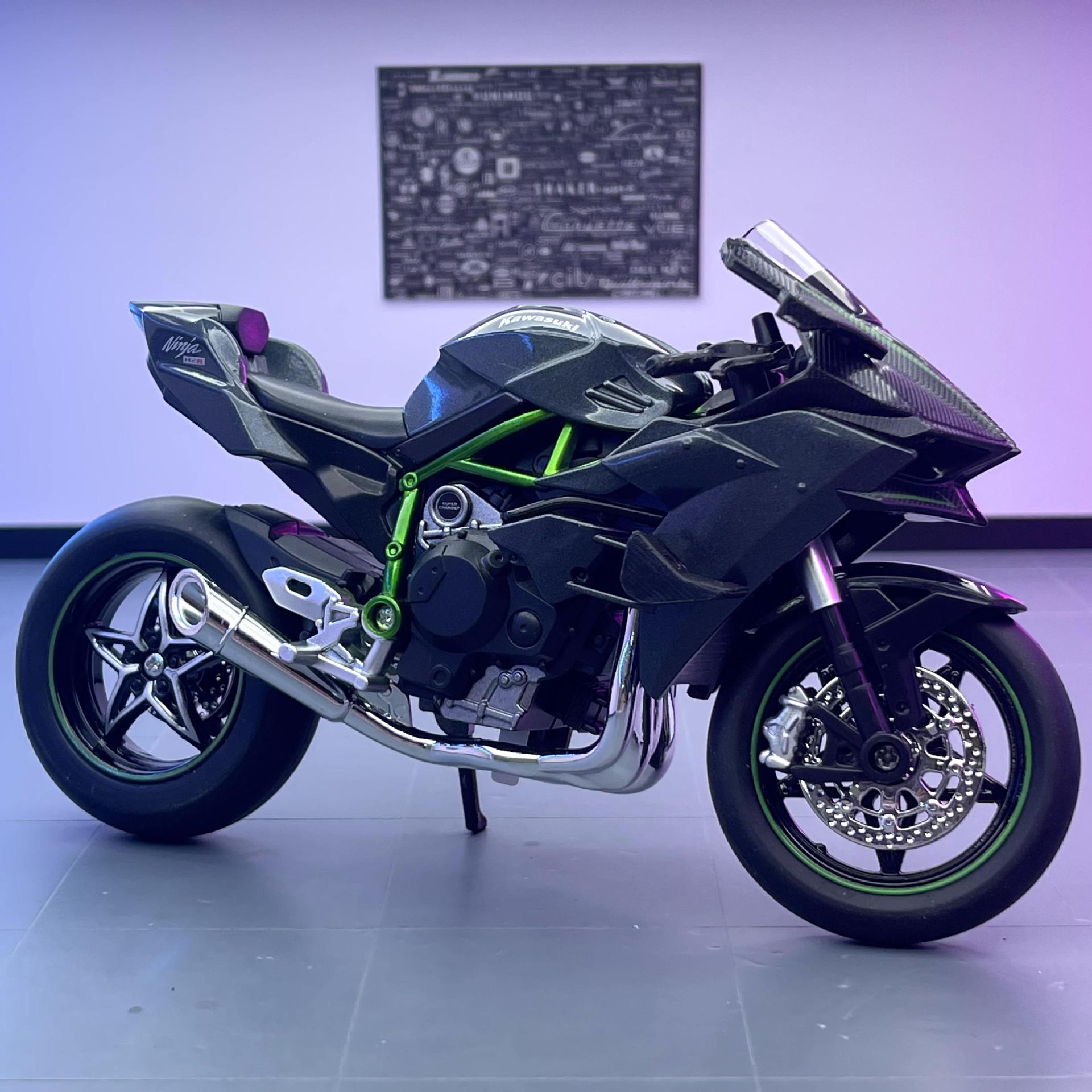 Huayi aleación coche modelo 1:12 Kawasaki Ninja H2R niño juguete motocicleta sonido y luz modelo decoración colección