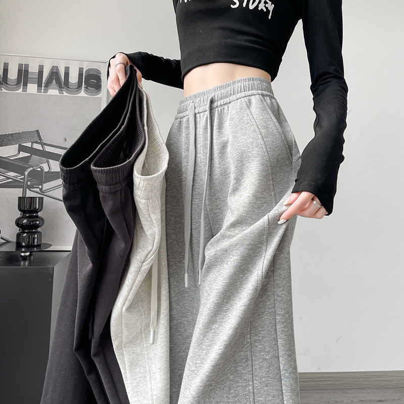 Narrow Wide-Leg Pants for Women, Spring and Autumn 2026 New Style, Loose Straight-Leg, Petite High-Waisted, Thin Casual Sports Sweatpants