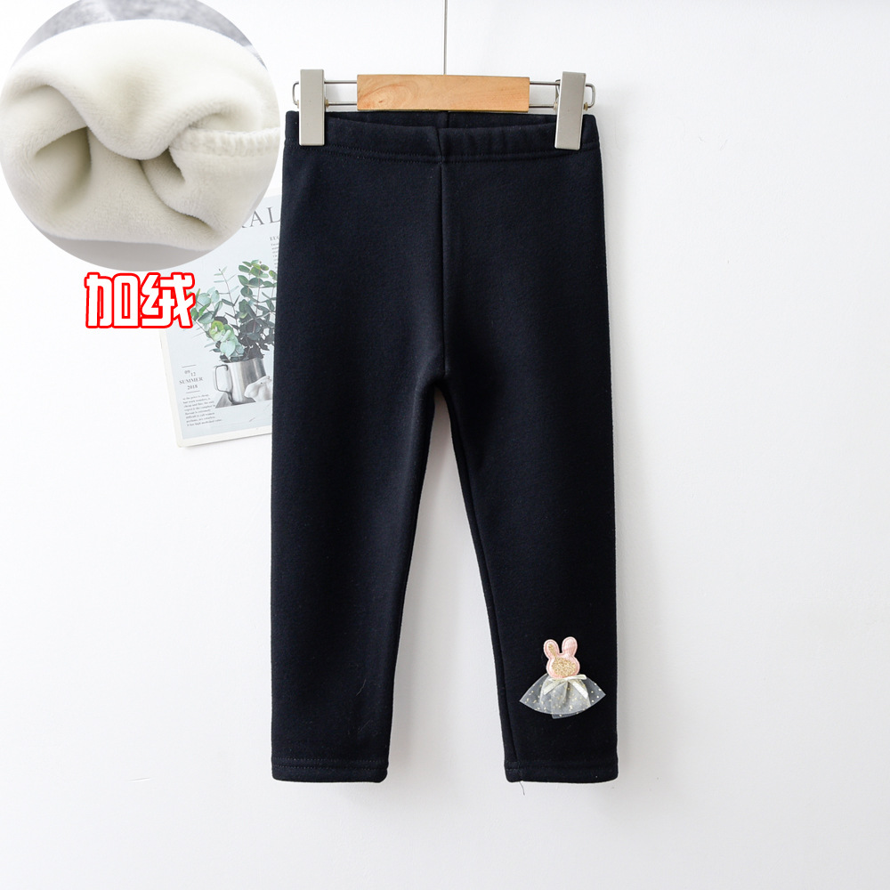 2023 new winter girls' leggings fleece-lined quality 95 cotton integrated super soft velvet winter children's clothing pants running amount