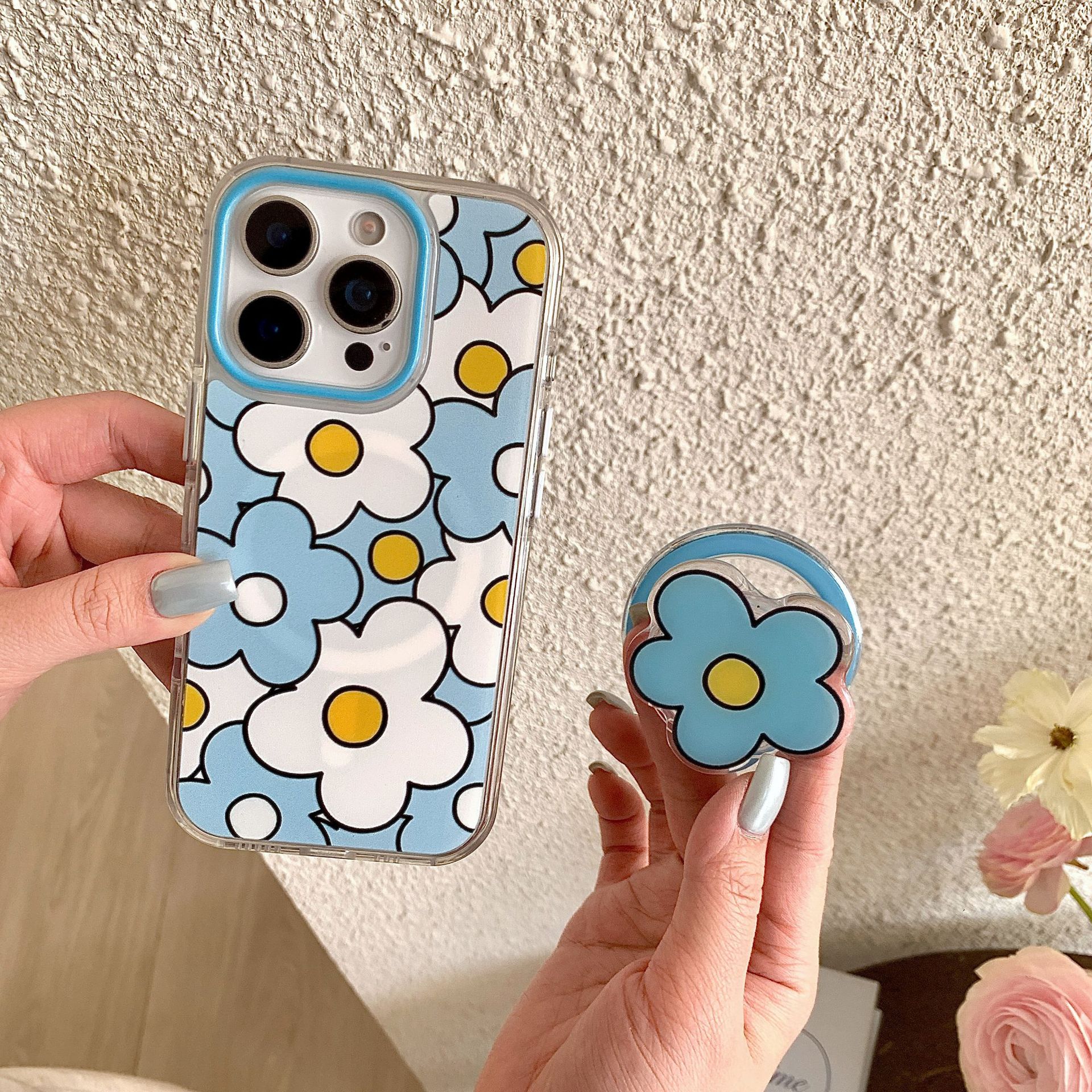 Las nuevas flores azules de nicho son adecuadas para Apple 16ProMax Pareja 15Pro Magnetic 14/13 Funda para teléfono móvil 15PM