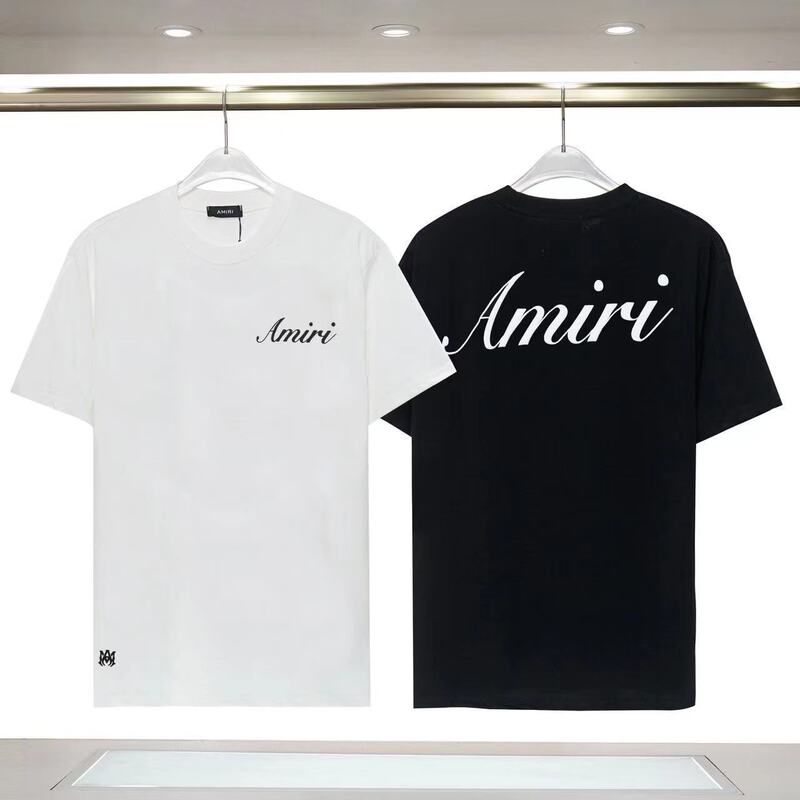 2023 New Black Embroidered Letter Pullover Amiri Round Neck Short t Star Same Style Loose Casual Men and Women Trendy 2023 New Black Embroidered Letter Pullover Amiri Round Neck Short t Star Same Style Loose Casual Men and Women Trendy