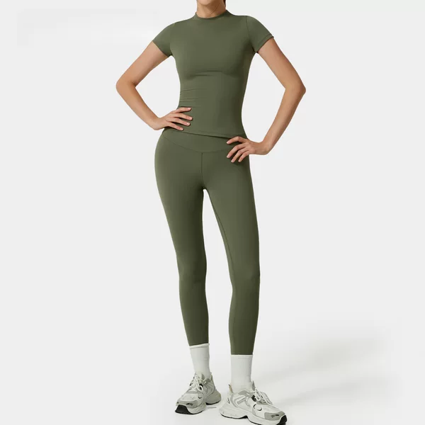 Cross-Border European and American Quick-Dry Yoga Outfit Set, Pilates Set, Summer Lulu Set, Women's Leggings Fitness Set