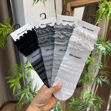 白色袜子女夏季薄款桑蚕丝贝壳扣中筒袜无骨卷边泡泡蛋糕堆堆长袜