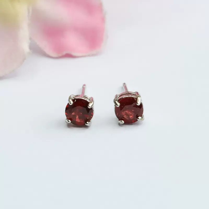 眷钰 天然酒红石榴石耳钉S925银针水晶耳饰工厂批发代发S3110301