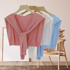 夏用薄手ニットショールシャツTシャツ、外で着る結び襟付きベスト、ネックウォーマー、フェイクカラー01、エアコン付きの部屋で万能に使えます