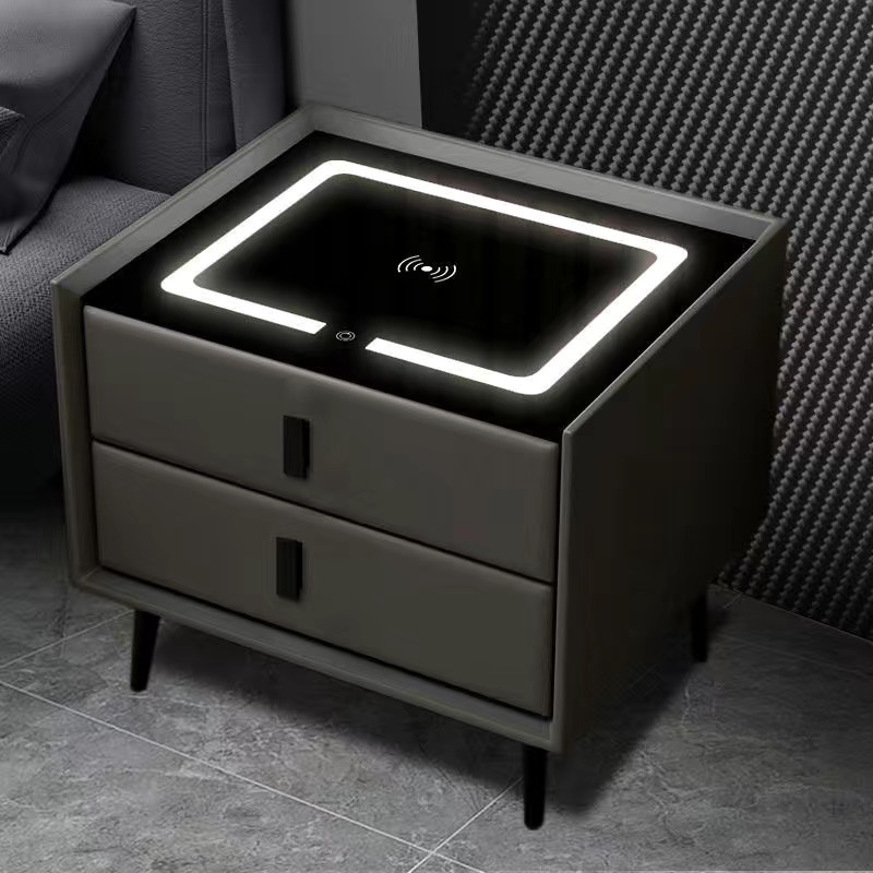 New Solid Wood Smart Bedside Table Wireless Charging Simple Multifunctional Cabinet Bedroom Home Storage Cabinet Wholesale