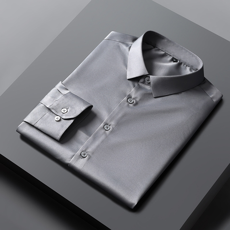 Business men's shirt men's solid color non-ironing anti-wrinkle Korean style slim fit breathable stretch formal wear men's shirt men's long sleeve