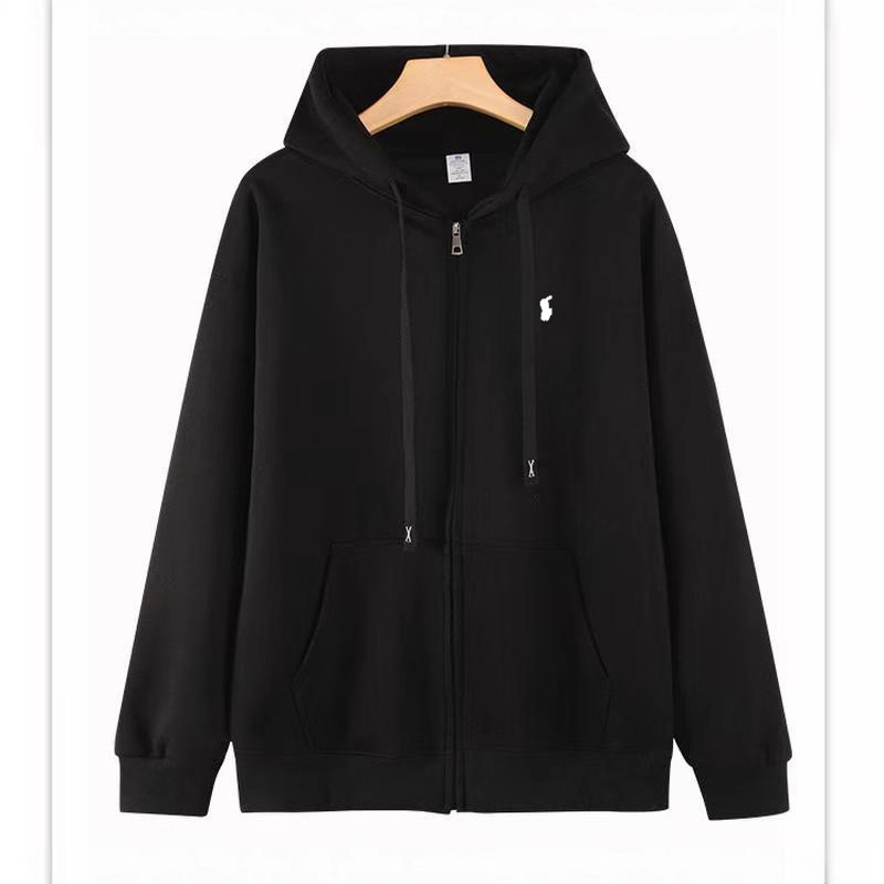 Cross-border trendy men's and women's zip-up cardigan, men's autumn and winter hooded sweatshirt with small horse logo embroidery, TK style