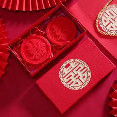 结婚香皂婚庆陪嫁用品红色精油回礼喜字一对礼盒装皂