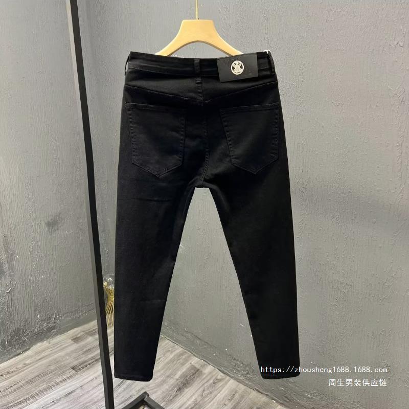 Summer Thin Pure Black Men's Cropped Jeans New Fashion Slim Fit Skinny Pants Stretch Casual 9 Free Shipping