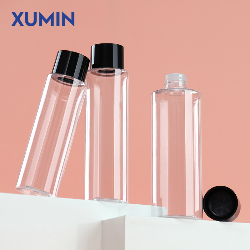 Material de embalaje cosmético PET 100 - 250ml botella de agua transparente botella de rocío de doble tapa negra