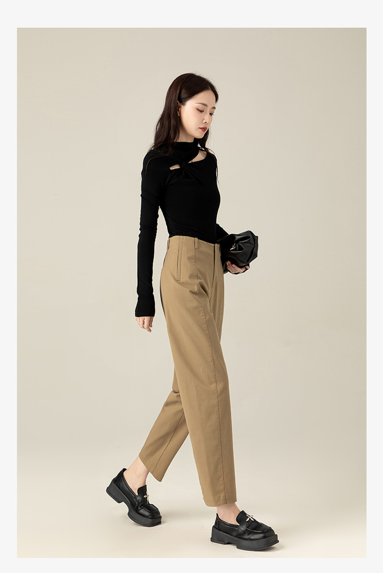 Quần harem nữ ống rộng lưng cao dài 9 phần chất liệu cotton Tencel — Màu xám be chi tiết 5