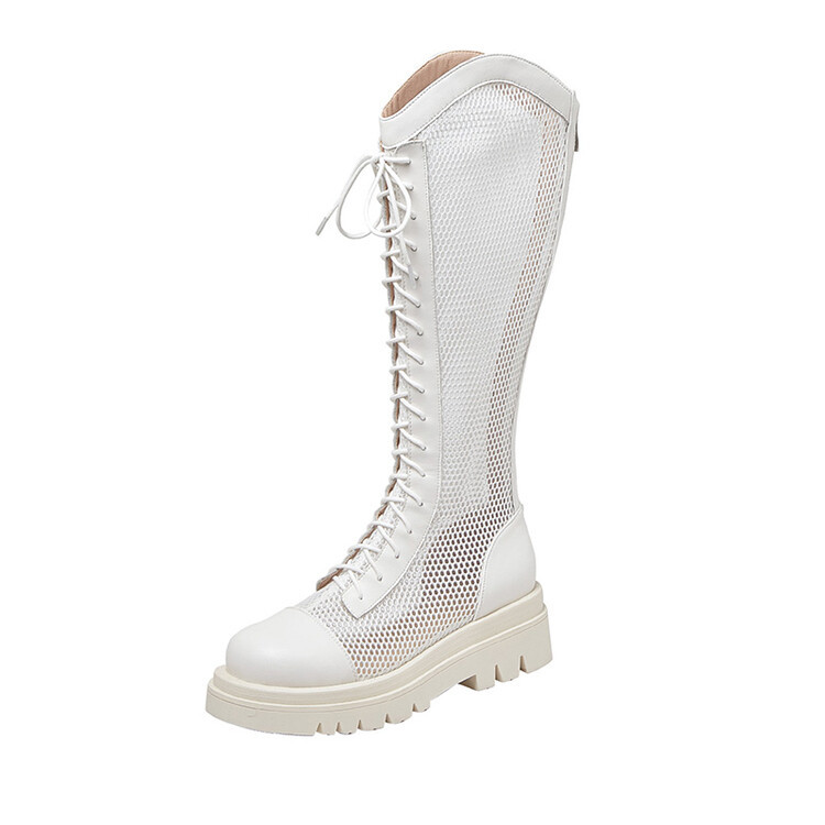 Boot lưới da thật cổ cao đế dày thoáng khí mùa xuân hè phong cách kỵ sĩ buộc dây — Màu nâu ống lớn, Màu đen cổ ống lớn, Ống nhỏ màu đen, Ống nhỏ màu be chi tiết 74