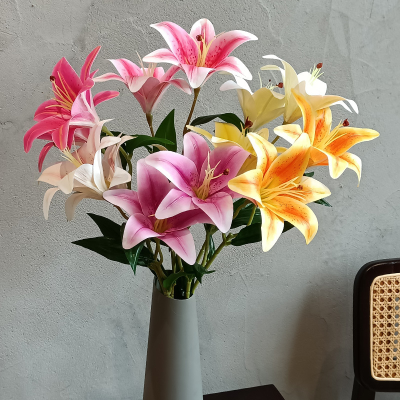 New Style Lily Artificial Flower Single Stem Film 3D Tactile Wedding Home Decor Plant Wholesale