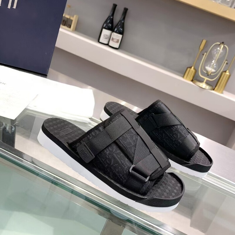 New Foreign Trade Men's Slippers with Embroidery, Casual Slide Slippers, Summer Letter Jacquard, Buckle Strap, Woven Strap, One-Strap Slippers