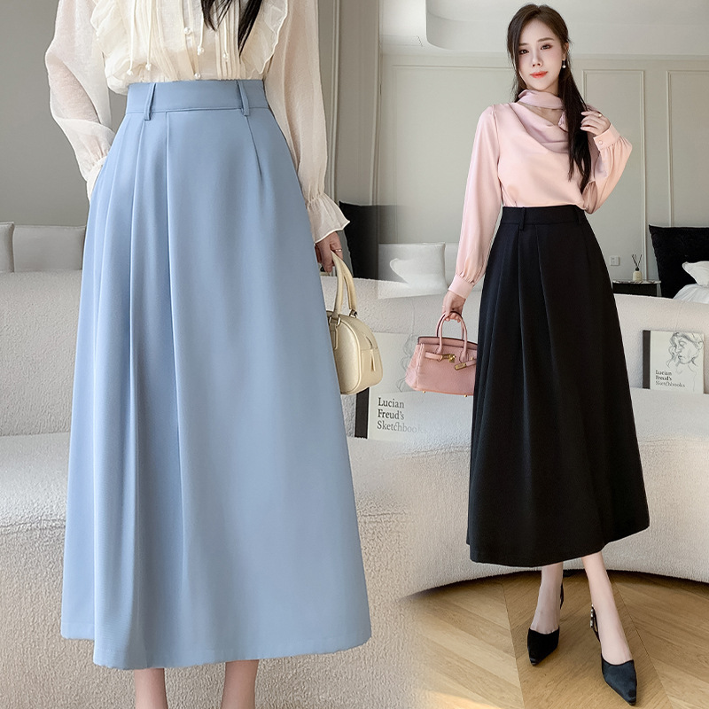 Korean Style New Model Real Shot---Spring Designer Simple A-Line Skirt, Elegant Versatile Mid-Length Skirt in Solid Color Korean Style New Model Real Shot---Spring Designer Simple A-Line Skirt, Elegant Versatile Mid-Length Skirt in Solid Color
