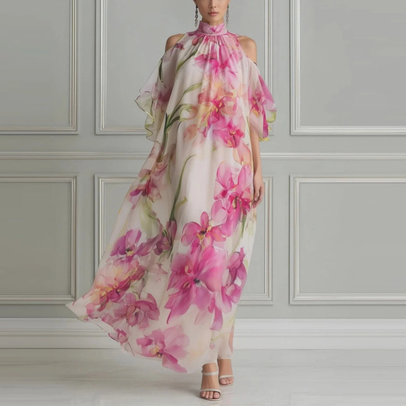 European and American Cross-Border 2026 Summer New Fashion Casual Printed Off-Shoulder Dress, Loose and Flowing Long Dress European and American Cross-Border 2026 Summer New Fashion Casual Printed Off-Shoulder Dress, Loose and Flowing Long Dress