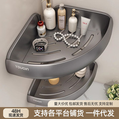 パンチングなしのバスルーム収納ラック、壁掛けバスルーム三角バスケット、トイレシンク壁収納コーナーラック